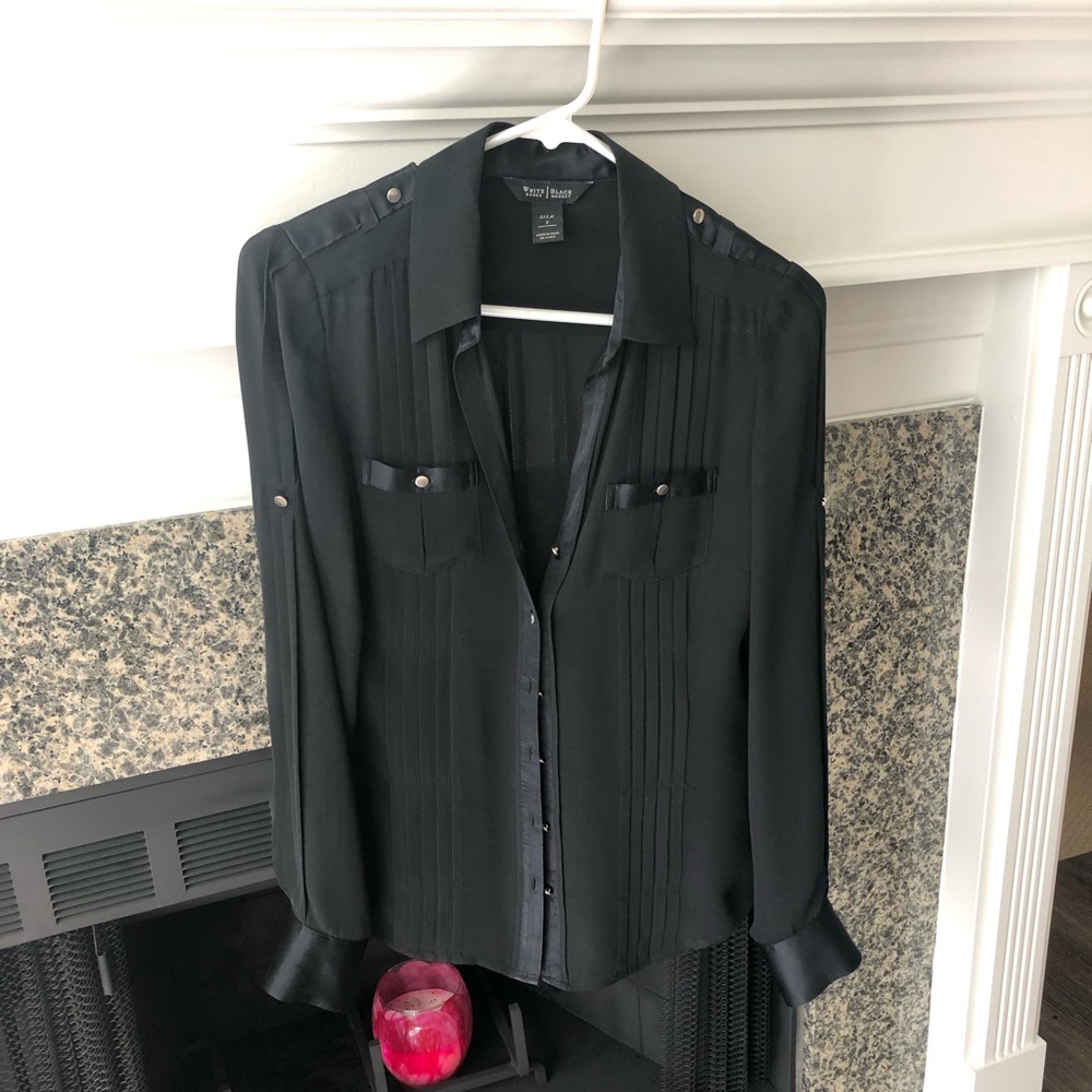 BHWM Silk Black Silk Blouse with Gold Buttons